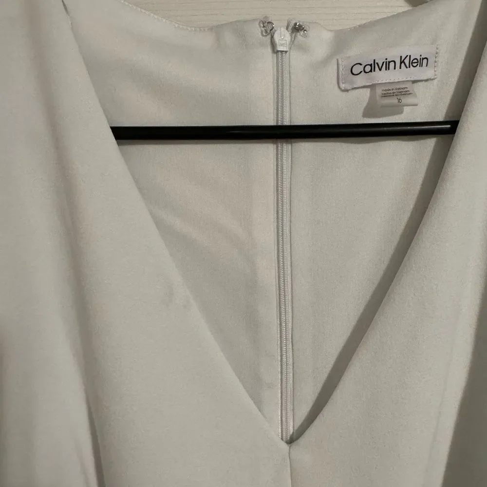 Calvin Klein - white puff sleeve classic dress size 16 - Picture 2 of 5